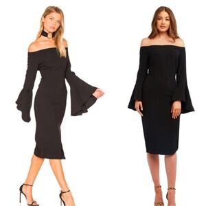NWT Bardot Black Solange Off the Shoulder Midi Dress Sz 6